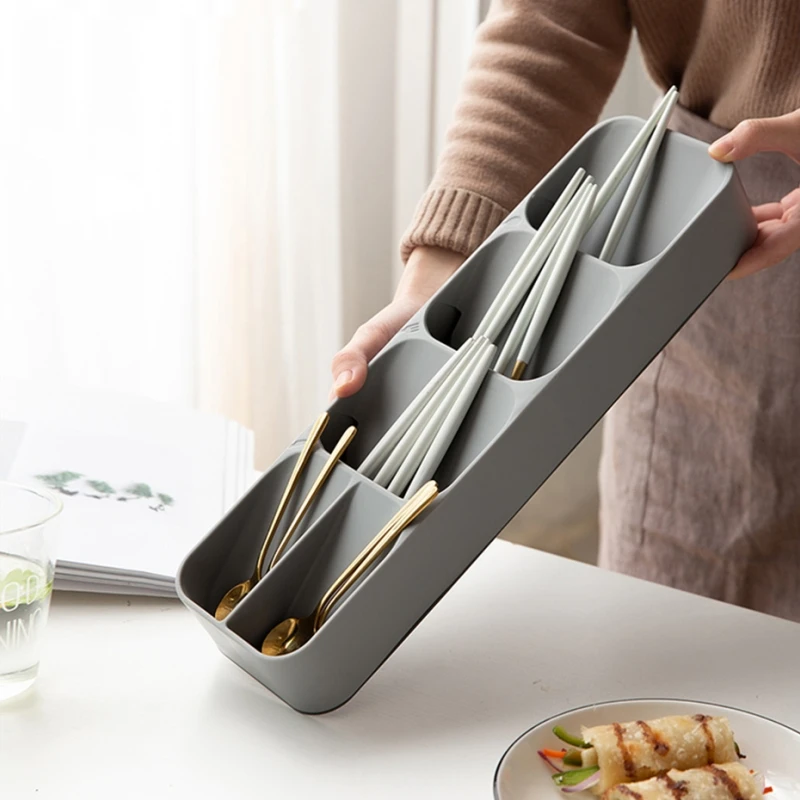 Kitchen Cutlery Storage Tray Knife Block Holder Tableware Organizer Spoon Fork Separation Box Drawer Plastic Container Cabinet