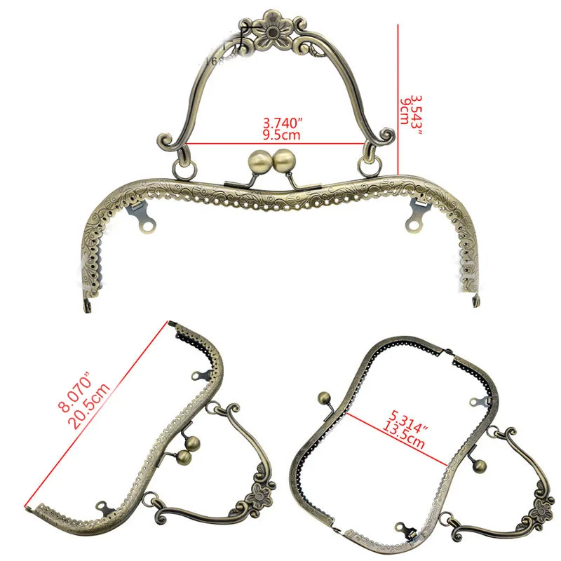 10pcs 20.5cm Retro Floral Kiss Frame Antique Bronze Plum Blossom Metal Purse Frame Clasp for Handbags Bag Accessories