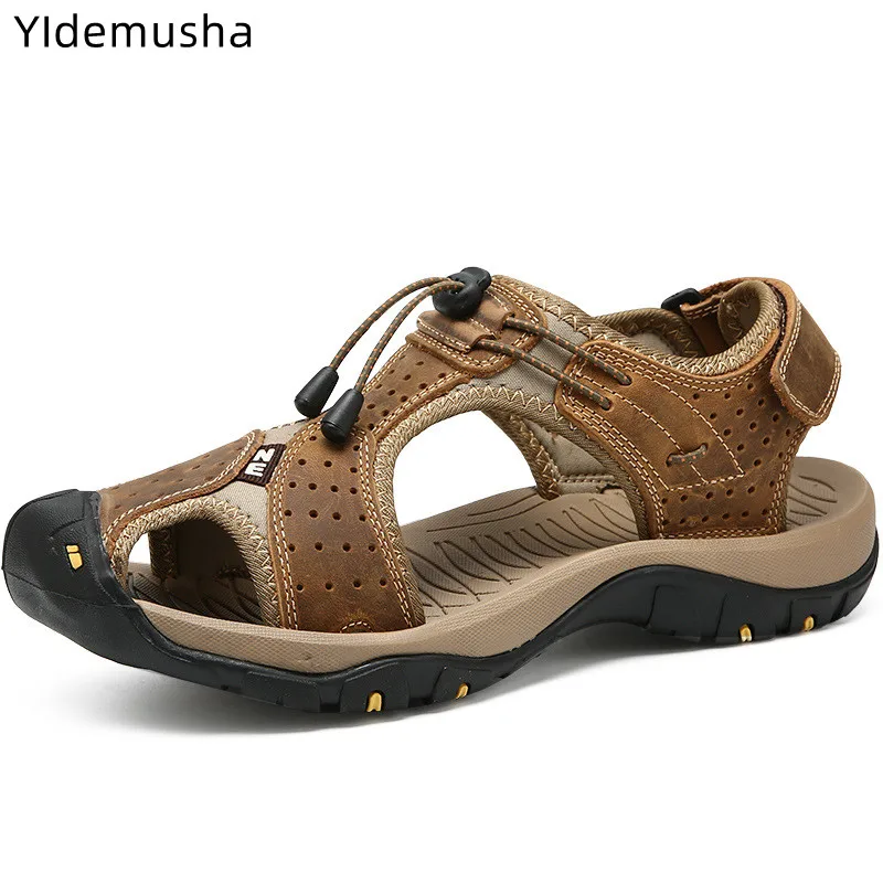 

2022 Genuine Leather Men Shoes Summer New Beach Men Sport Sandals Fashion Outdoor Casual Lightweight Sandal Big Size 38-46