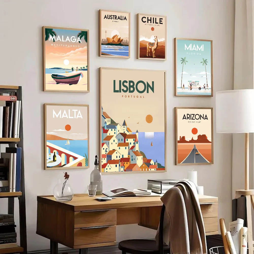 Canada Italy Mexico Colombia Greece Lisbon Bali Malta Ireland Brazil Travel City Movie Sticky Poster Retro Kraft Paper DIY Room
