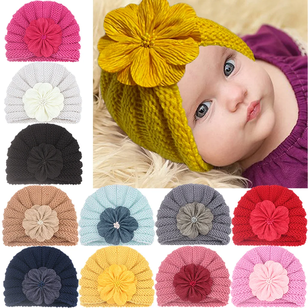 

2022 New Hot Children's Autumn And Winter Warm Knit Soft Comfortable Hat Fashion Match Flower Wool Headwear Free Mail