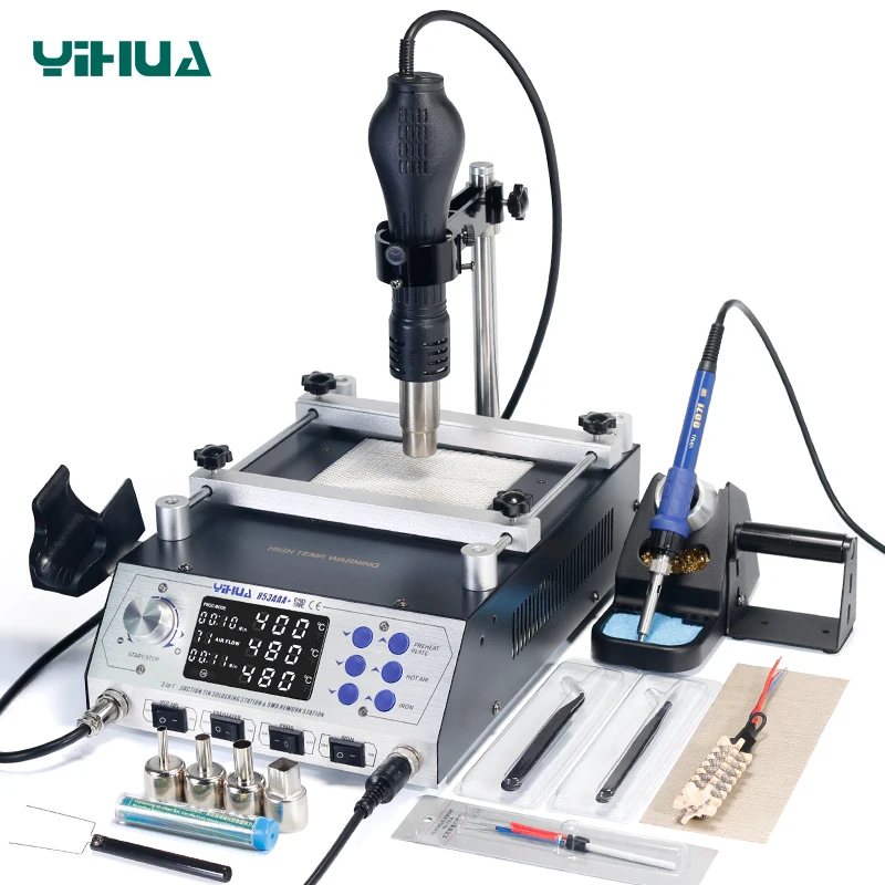 Фото YIHUA 853AAA + многофункциональная станция предварительного нагрева, паяльник, паяльник, паяльная станция, паяльная станция №1