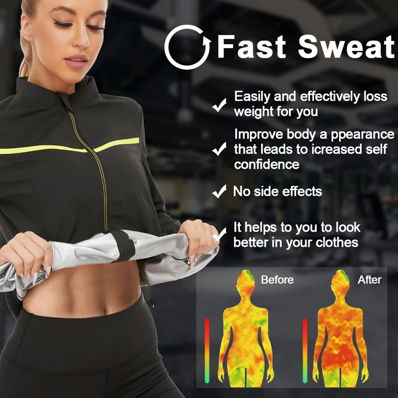 NINGMI Women Sauna Top Zipper Workout Slimming Jacket Hot Sweat Shirts Weight Loss Suit Fat Burning Yoga Waist Trainer Sportwear