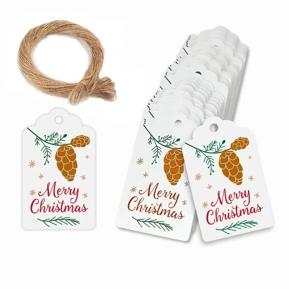 

100PCS Pack Merry Christmas Gift Tags Tree Decoration Label Pendant Paper Cards Accessory Santa Clause Snowflake Bear Bookmark