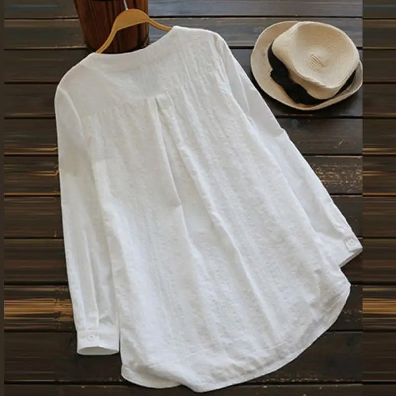 

Shirt Women Harajuku White Elegant Womens Clothes Long Sleeve V Neck Irregular Crochet Tops Casual Loose Woman Tshirts