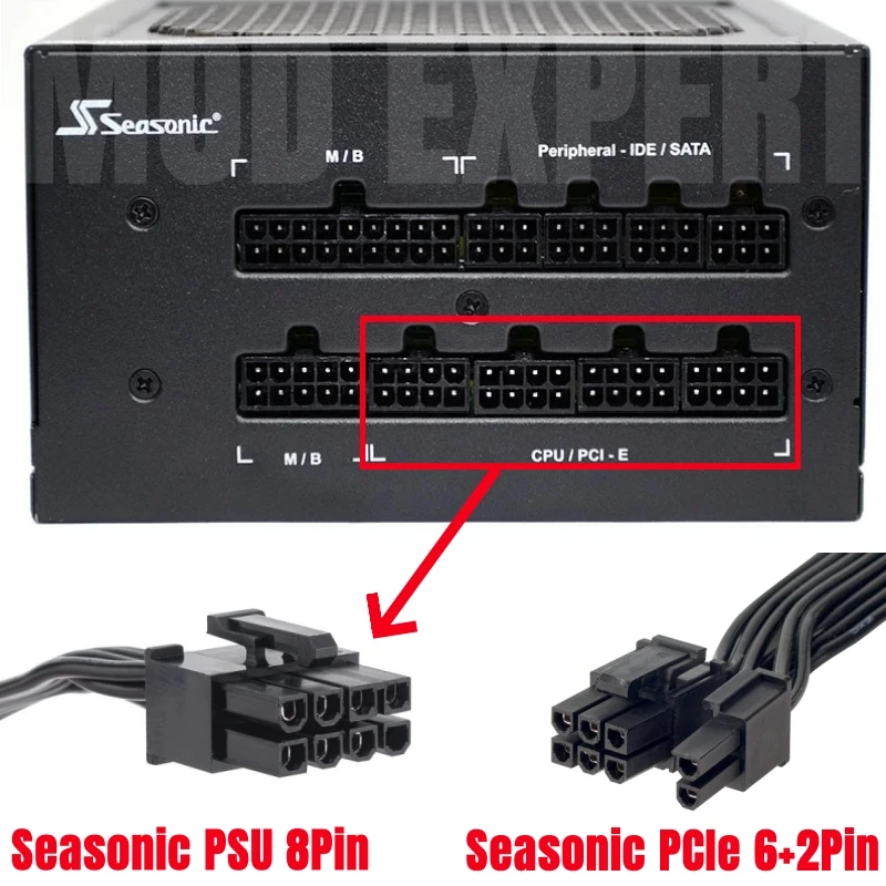 Оригинальный PCIe Dual 8Pin 6 + 2Pin VGA GPU Кабель Питания Плоский 18AWG для Seasonic G-750 G-650 G-550 G-450