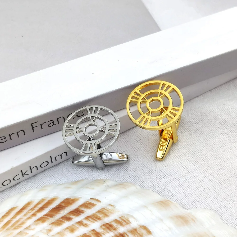 

Mens Suit Sleeve Cufflinks Personalized Gold Cufflinks Stainless Steel Round Roman Compass Shape Buttons Jewelry Gifts Wholesale