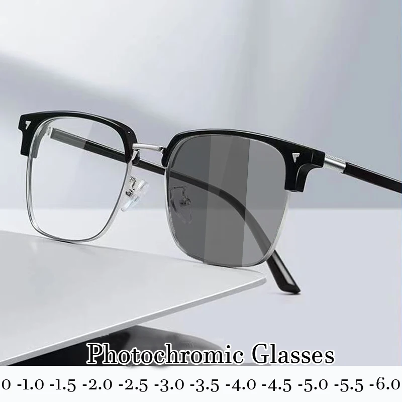 

Ultralight Business Half Frame Minus Glasses Finished Prescription Near Sight Eyewear Diopter TO -6.0 Optical Myopia Eyeglasses