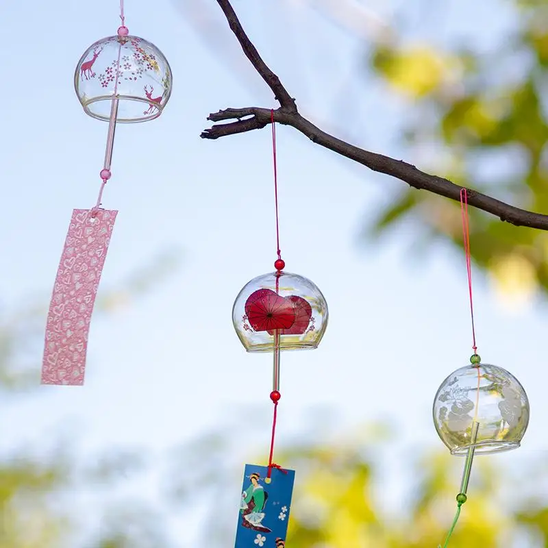 

Glass Wind Chimes Japanese Cute Cat Cherry Blossom Pattern Hanging Creative Girl Birthday Gift Room Decoration Accessories New