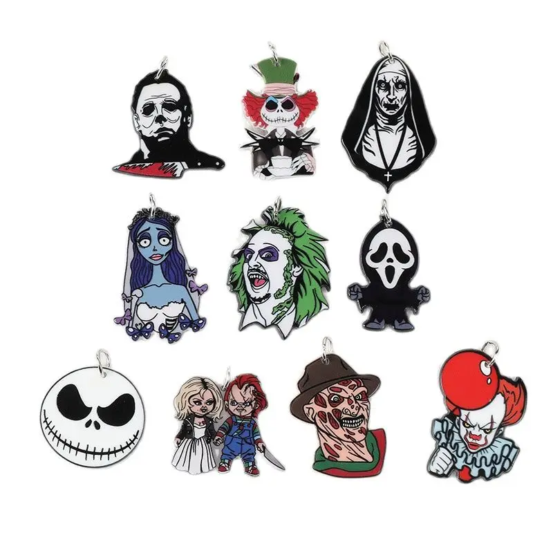 

10Pcs Halloween Horror Movie Charms Creepy Skull Clown Acrylic Jewlery Findings For DIY Necklace Keyring Earring
