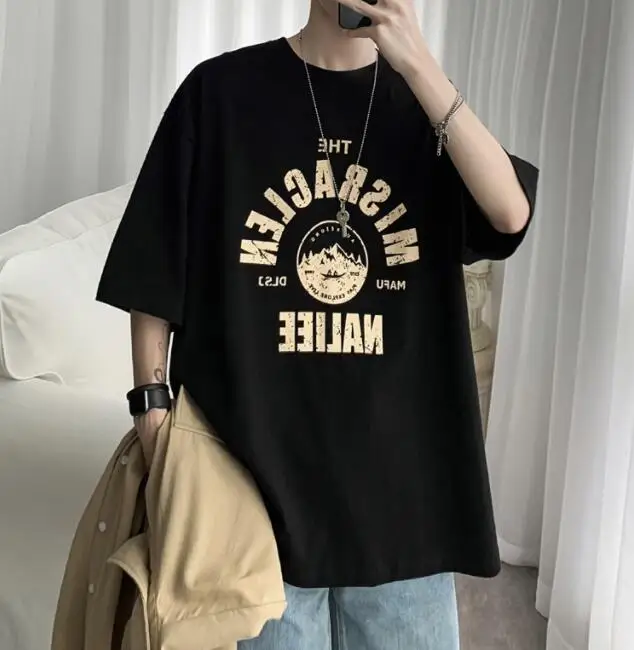 

Summer Men's Short-Sleeve Letter Pattern Round-collar Loose Casual T-Shirt ABD140