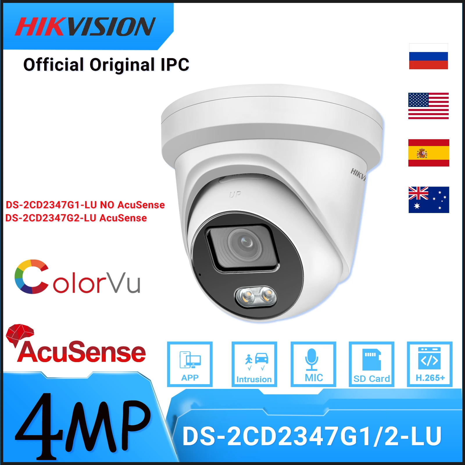 

Hikvision 4MP IP Camera DS-2CD2347G2-LU AcuSense ColorVu Built-In Mic Face Capture IP67 IR SD Card Slot POE CCTV DS-2CD2347G1-LU