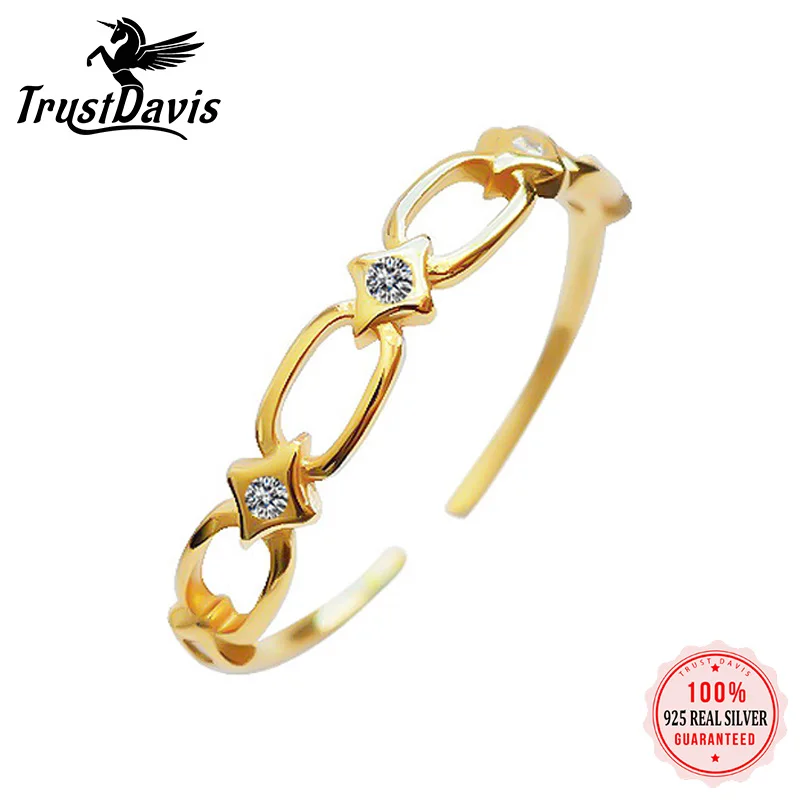 

TrustDavis Real 925 Sterling Silver Fashion Bat Heart Hollow CZ Opening Ring For Women Wedding Party Fine Jewelry Gift DD1228