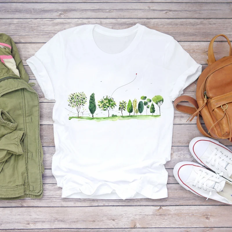 

Женская футболка в стиле Харадзюку, футболка большого размера с графическим принтом растений, модная одежда, топы для осени и лета, 2020