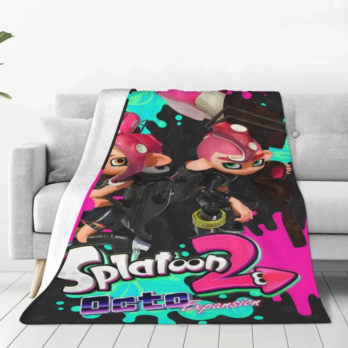 

Одеяло для дивана из мультфильма Splatoon, флисовый чехол с принтом, красочный подарок, супертеплый плед в стиле аниме для дома
