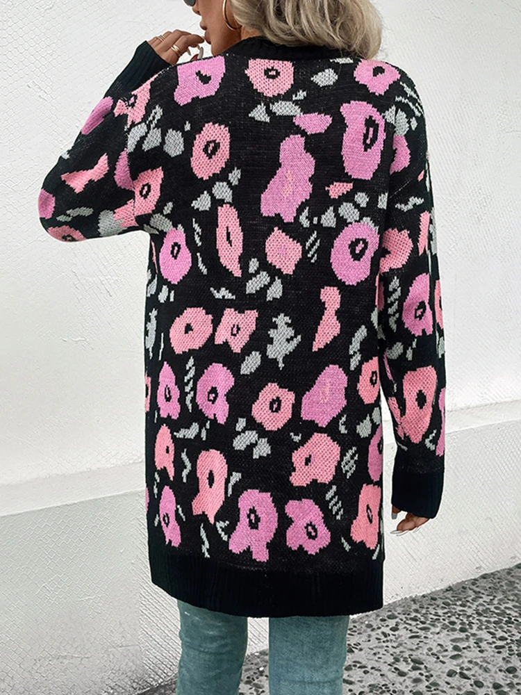 Женский кардиган с цветочным принтом свободный шерстяной свитер для дам