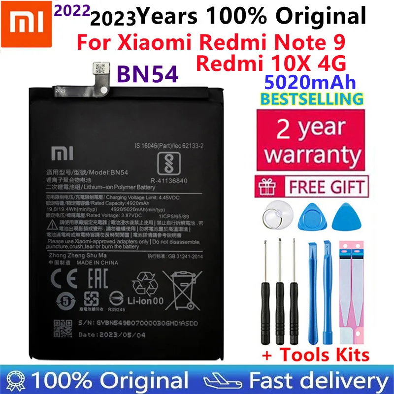 

100% Original XIAOMI BN54 Replacement Battery For Xiaomi Redmi Note 9 Redmi 10X 4G Authentic Phone Batteries 5020mAh +Free Tools