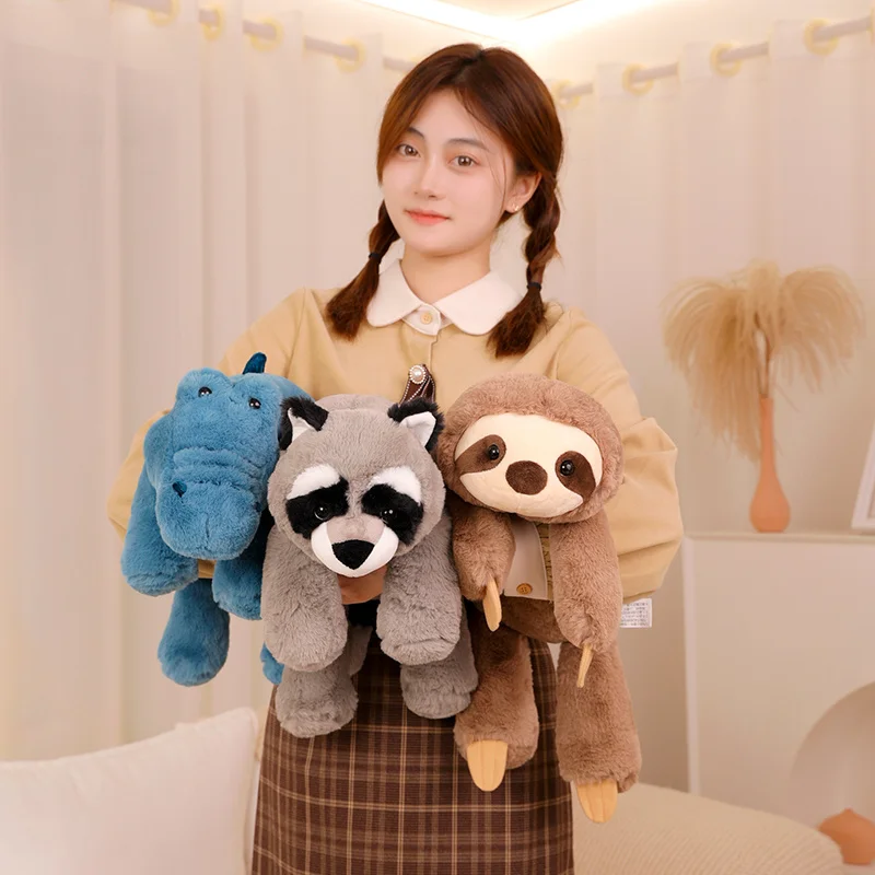 

1pc 45/55/65CM Lovely Stuffed Soft Fox Raccoon Sloth Racoon Peluche Toys Cute Lying Animal Pillow Appease Dolls for Children