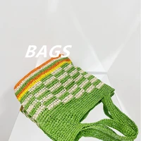 paper rope straw bags women handbags color plaid woven bag hollow shoulder bags for women 2022 bohemian shopper tote purses new