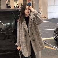 loose plaid woolen coat for female fashion lapel slim jackets 2021 korean womens autumn mid length coats clothing windbreaker