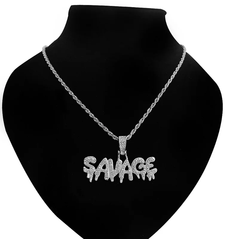 SAVAGE Alphabet Pendant Iced Out Pendent Neckalce Unisex Fashion Hip-hop Jewelry Accessories Gift