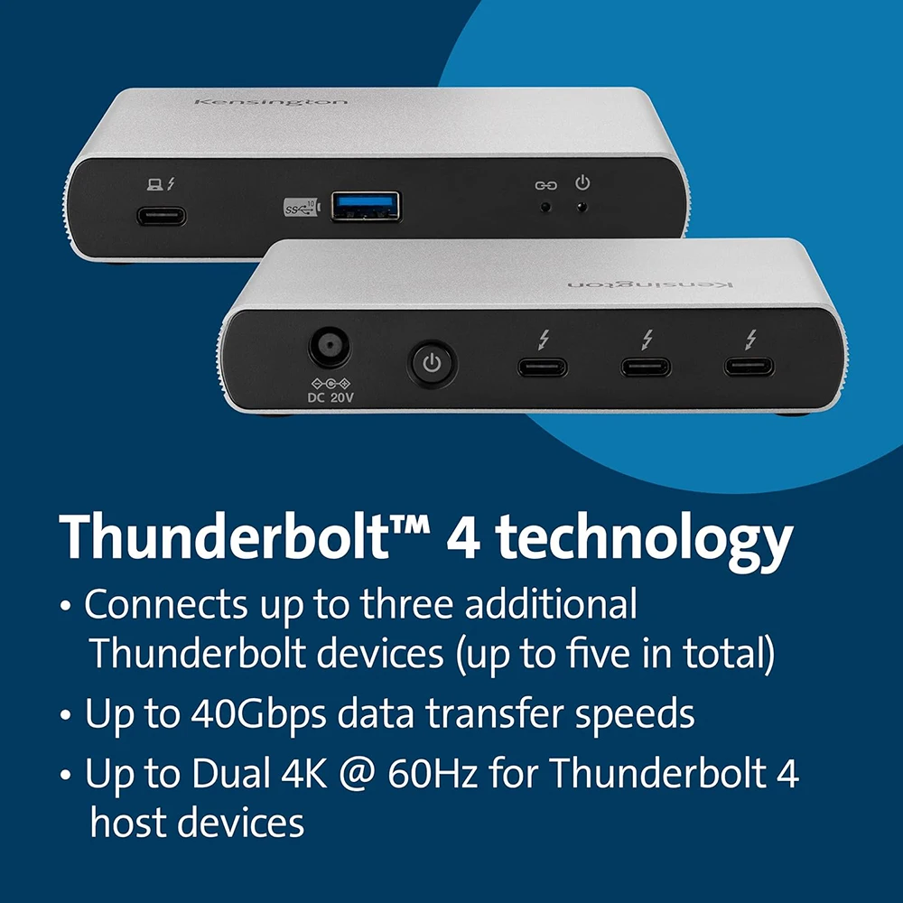 Новая Док-станция Kensington 4xThunderbolt 4 порта 40 Гбит/с 8K/Dual 4K Nano Dock PD65W для Windows/macOS SD2600T K34036
