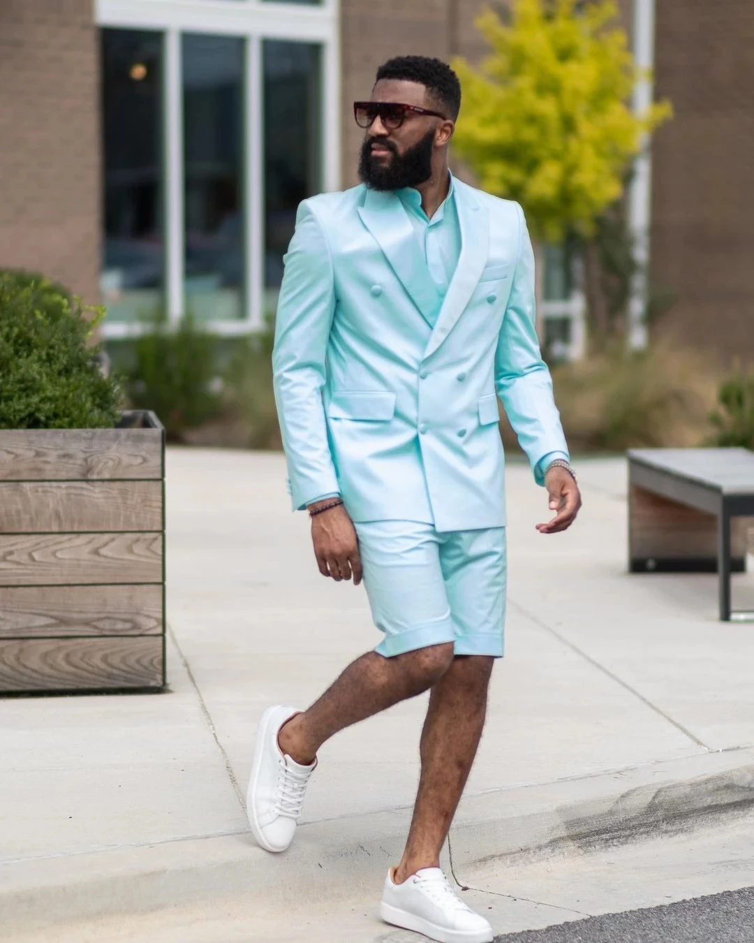 SZMANLIZI 2022 Mint Green Double Breasted Mens Suits Short Pants Summer Beach Groom Suit Casual Business Wedding Best Man Blazer