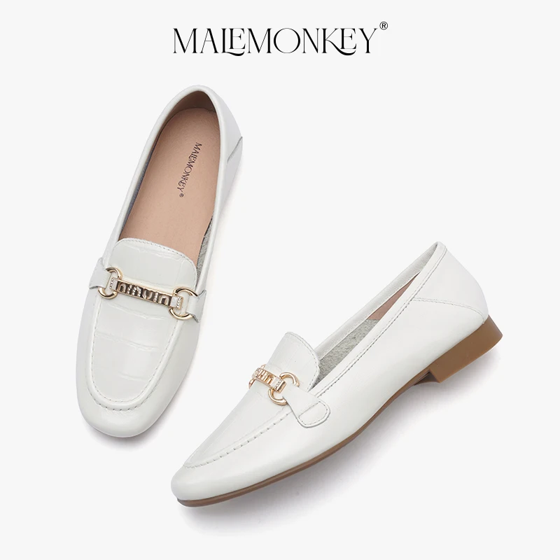 Loafers Women Flats Calfskin Leather Round Toe Retro Penny Shoes Metal Decoration Slip-on Classic Spring Ladies Shoes Handmade