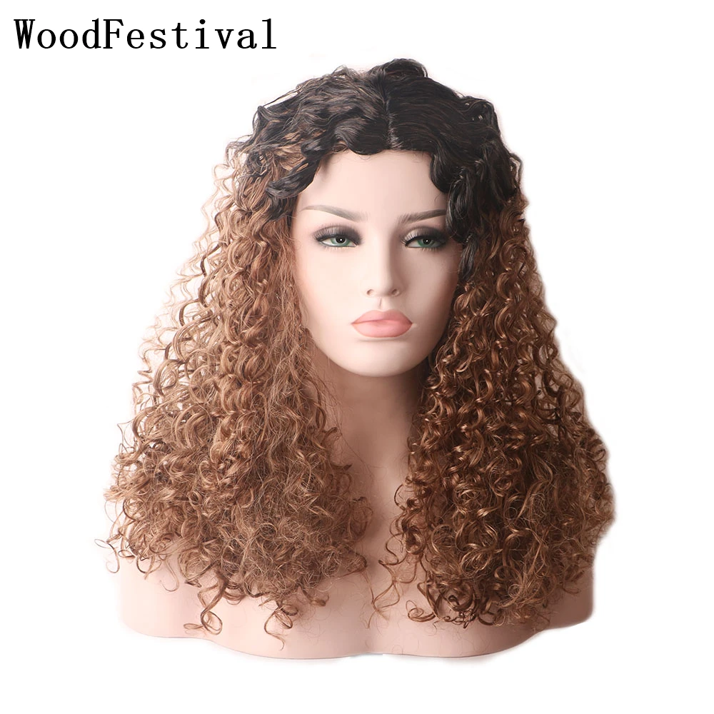 

WoodFestival Synthetic Hair Wigs For Women Cosplay Curly Wig Long Ombre Brown Black Blonde High Temperature Fiber Ladies