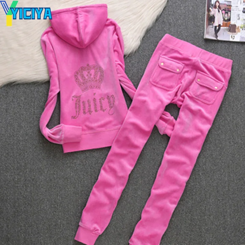 yiciya two piece set pants sets Velvet Sports Women's Diamond Hoodie And Leggings Suit Sportswear Tracksuit Women Suit Female