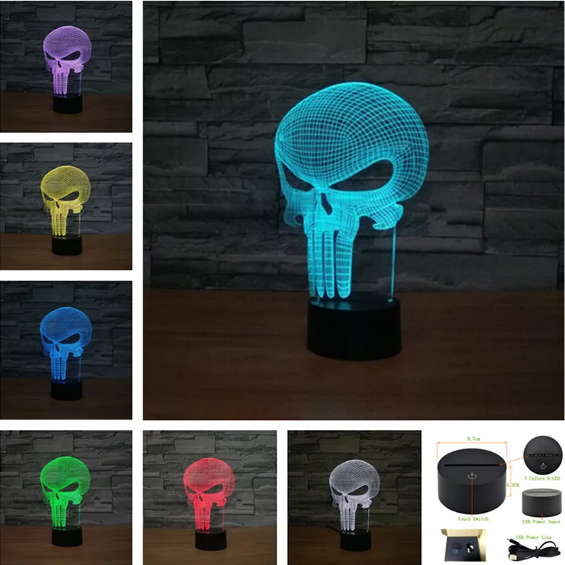 AUCDV USB акриловый цветной 3d-ночник с черепами и скрещенными костями светодиодный