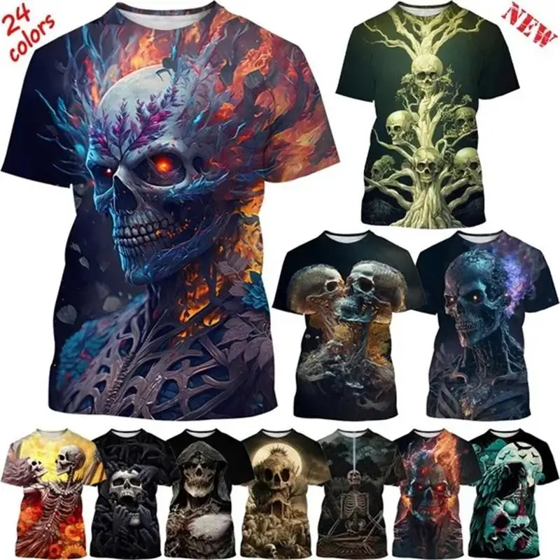 

Horror Skull Hot Sell T Shirt Summer Men 3D Goth Skeleton Printed T-shirt Fashion Kids Vintage Streetwear Short Sleeved y2k Tops