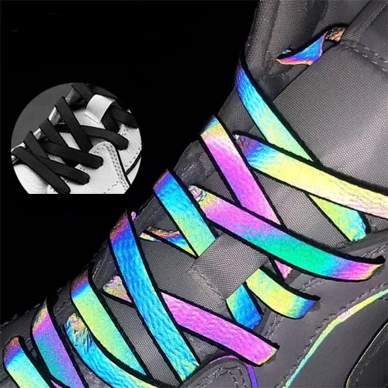 

New Holographic Reflective Shoelaces Double-sided Reflective High-bright Reflective Flat Laces Sneakers Shoe Laces 120cm