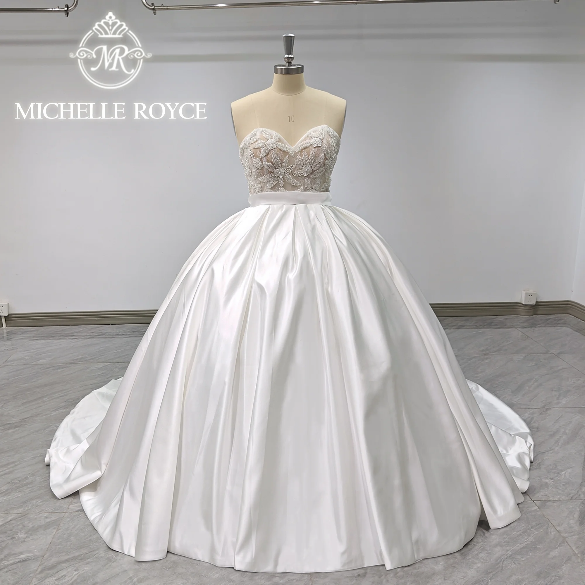 

Michelle Royce Satin Ball Gown Wedding Dress 2023 Classic Sweetheart Glitter Beading Sleeveless Wedding Gown Vestidos De Novia