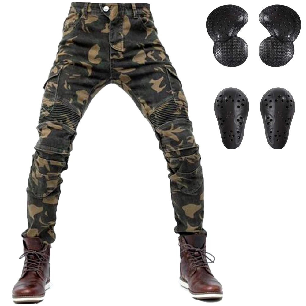 LOMENG Camouflage Motorcycle Riding Jeans Biker Motorbike Pants with CE Removable Armored for Men LMPM06