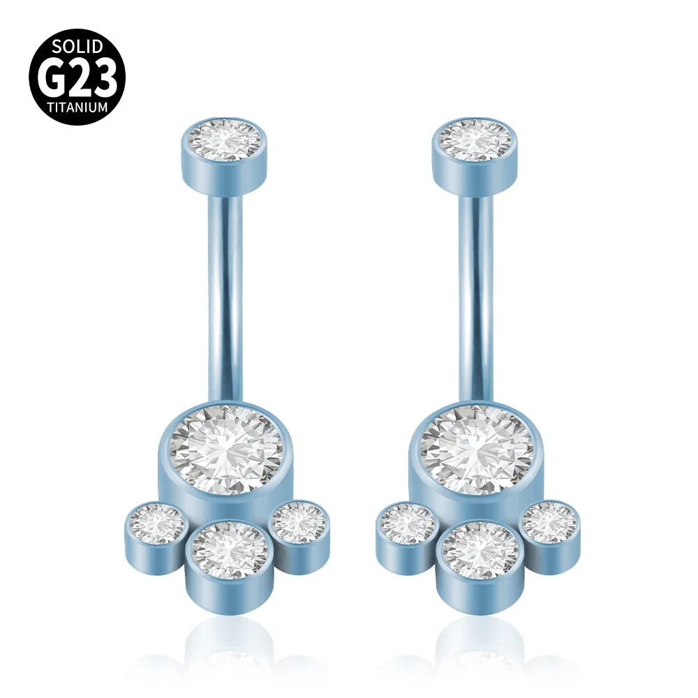 

2PCS G23 Titanium Belly Button Ring Belly Zircon 14G Palm Internal Thread Sexy Dangling Barbell Navel Ring Piercing Body Jewelry