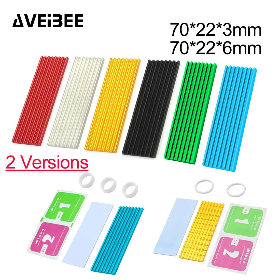 

Aluminum Cooling Heat Sink Thermal Pads Heat Dissipation Radiator Thickness 3mm 6mm for M.2 NGFF SATA PCI-E NVME m2 SSD Heatsink