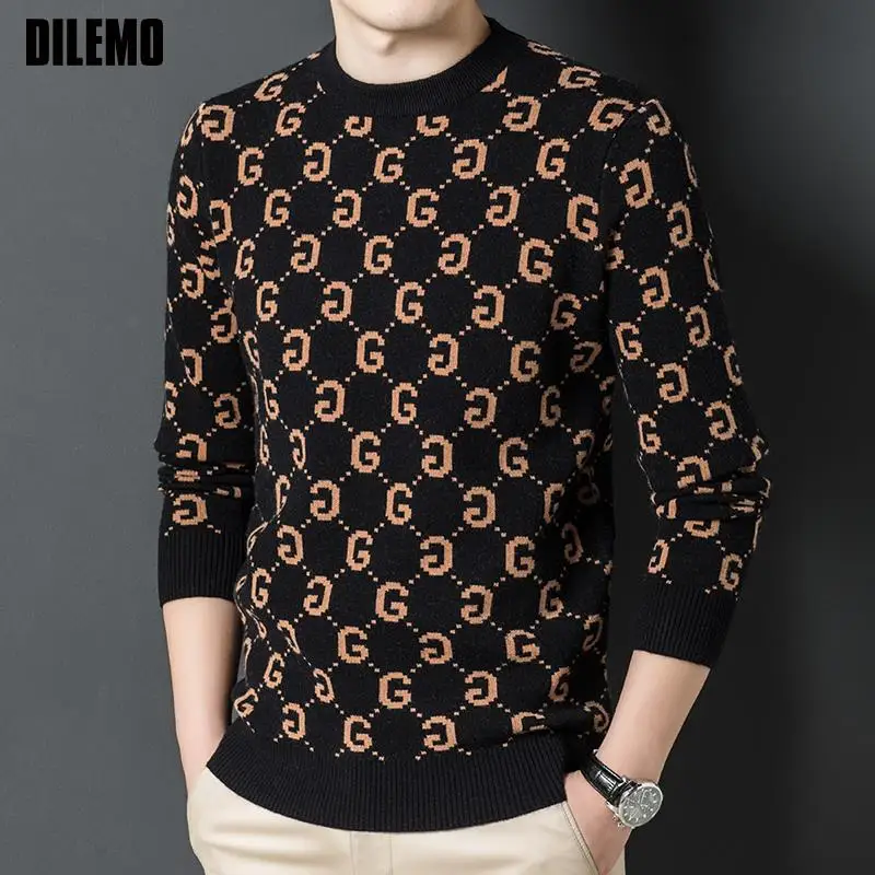 Свитер Мужской трикотажный с круглым вырезом брендовый Роскошный дизайнерский