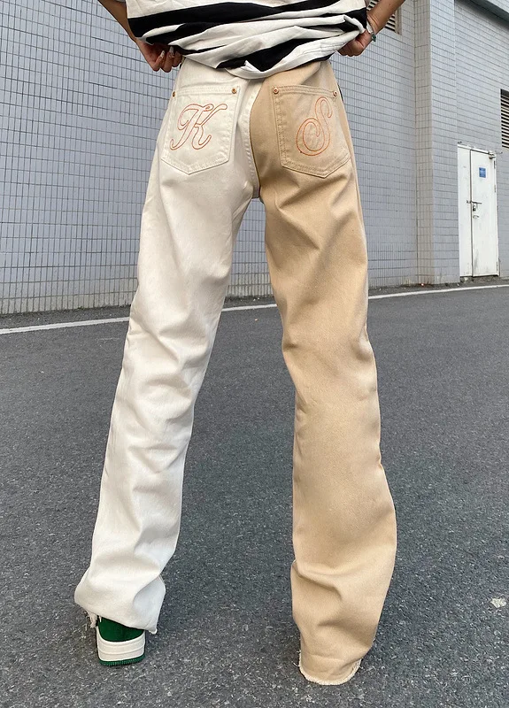 Men's Jeans High Street Pants Design Niche Hiphop American Style Stitching Jeans Straight Wide Leg INS Hot Street Men's Clothing