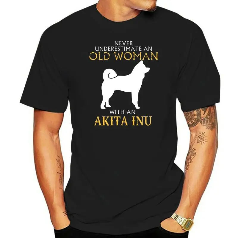 איכות אופנה קצר שרוול גברים חולצת טי אקיטה Inu כלב חולצות ישן אישה עם אקיטה Inu אופנה T חולצה 100% כותנה