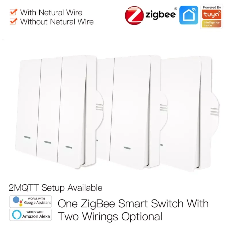 

ZigBee Smart Light Switch Neutral Wire Capacitor Needed Smart Life 2/3 Way Wall Panel Works With Alexa 2mqtt