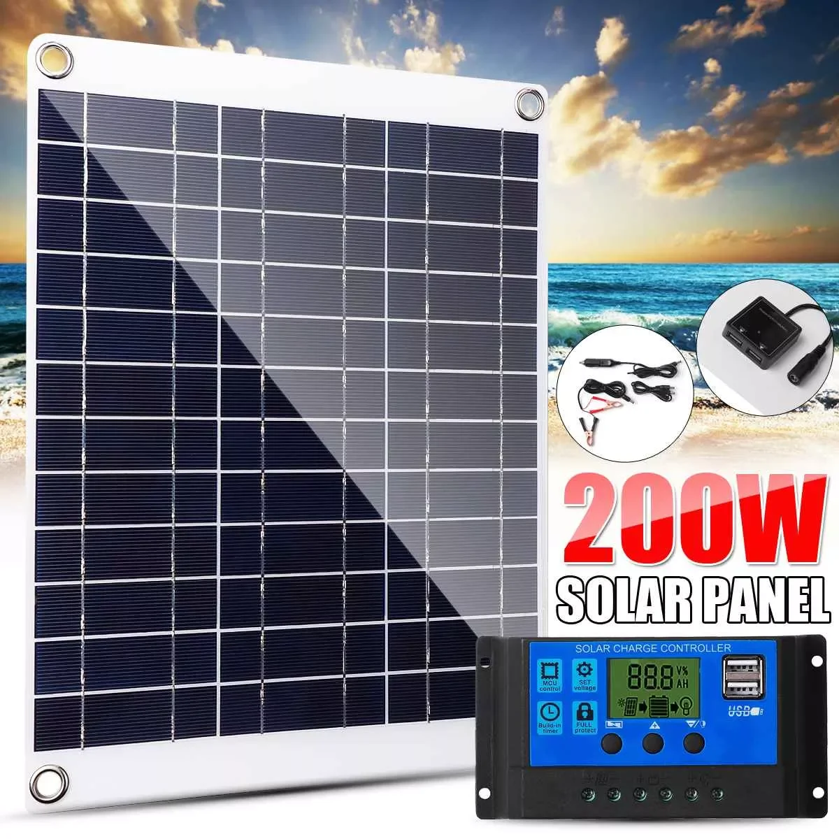 

NEW 200W Solar Panel 12V Solar Cell 50A Controller Portable Solar Panel for Phone RV Car MP3 PAD Charger Outdoor Battery Supply