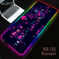 tokyo city night gaming led aesthetic neon rgb mouse pad mouse mats xxl laptop computer pc gamer full mounted notebooks rug