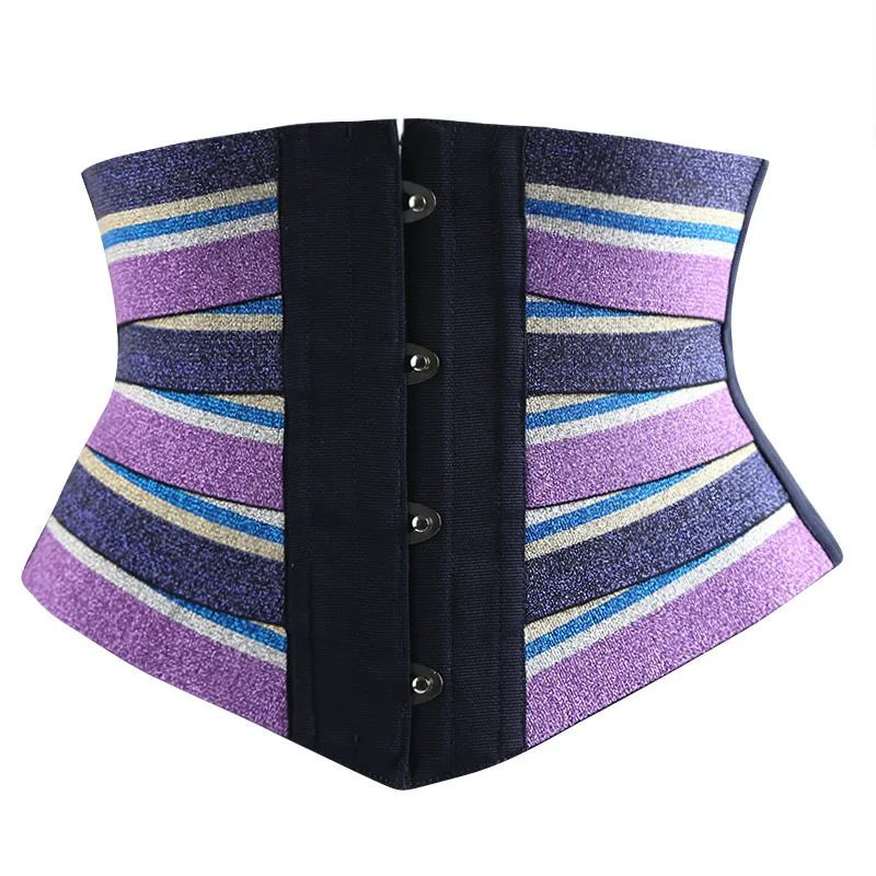 

Women Waist Girdle Colorful Abdominal Fat Bandage Exercise Sports Waist Trainer Shiny Rainbow Striple Shapewear Belly Control