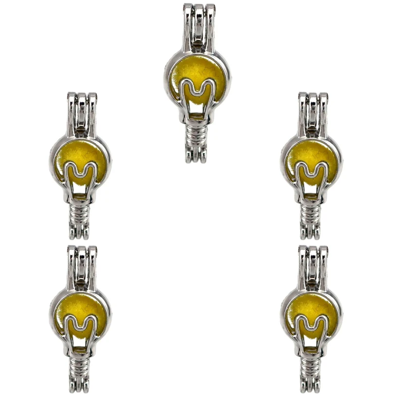 

10Pcs Plain Light Bulb Charm Pearl Cage Locket Aromatherapy Diffuser Pendant Necklace Keychain For Gift Jewelry Making Bulk