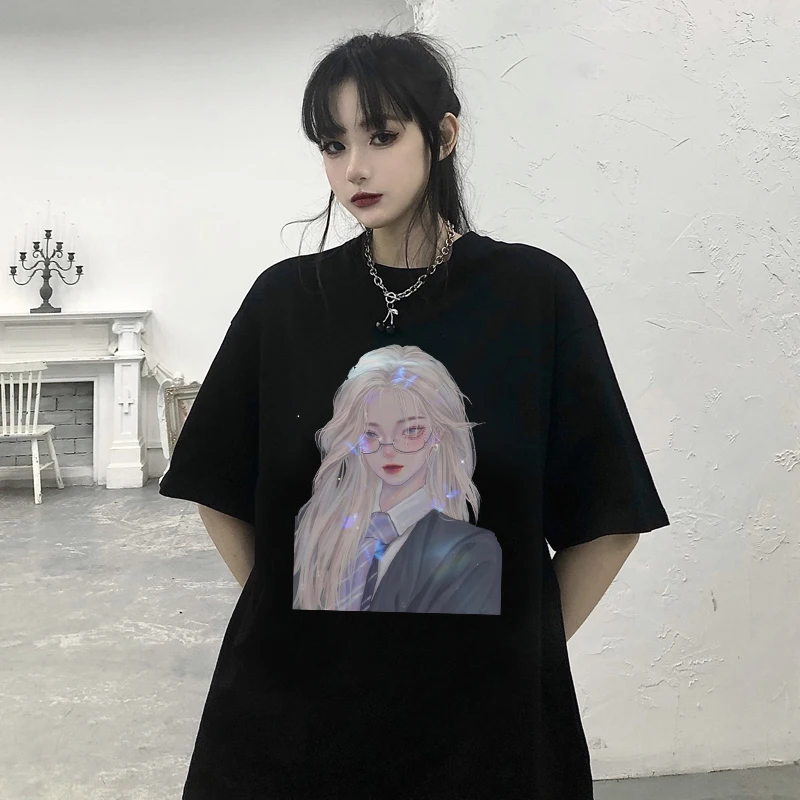 

Summer New High Street Y2K Girl High Cold Sweet Cute Anime Two-Dimensional Printing Harajuku Top Loose Casual T-shirt Oversize