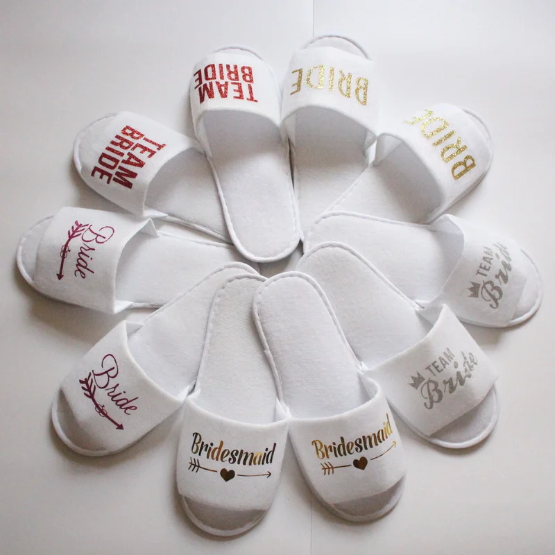 

1 Pair Bride Slippers Wedding Decoration Bride To Be Team Bride Disposable Slippers Bride Shower Hen Party Decoration DIY Gift