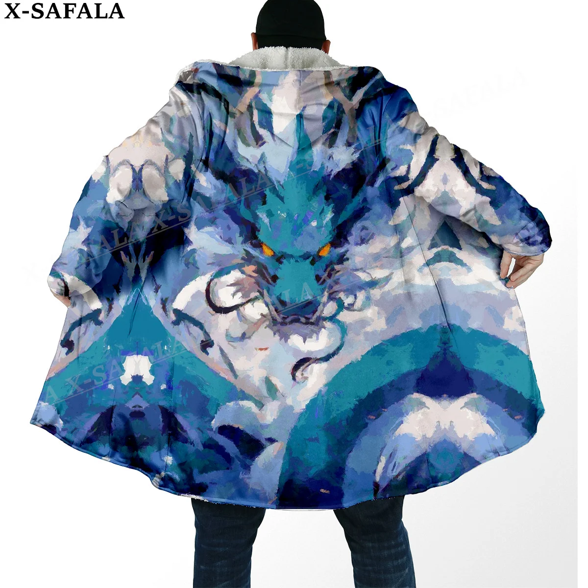 Теплая Толстая Мужская накидка с капюшоном в стиле мифологии дракон Инь и Ян