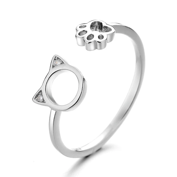 

Модные женские Кольца MEETSOFT из серебра 925 пробы с цирконием в виде кота, милая животная, изящная бижутерия, минималистичные аксессуары