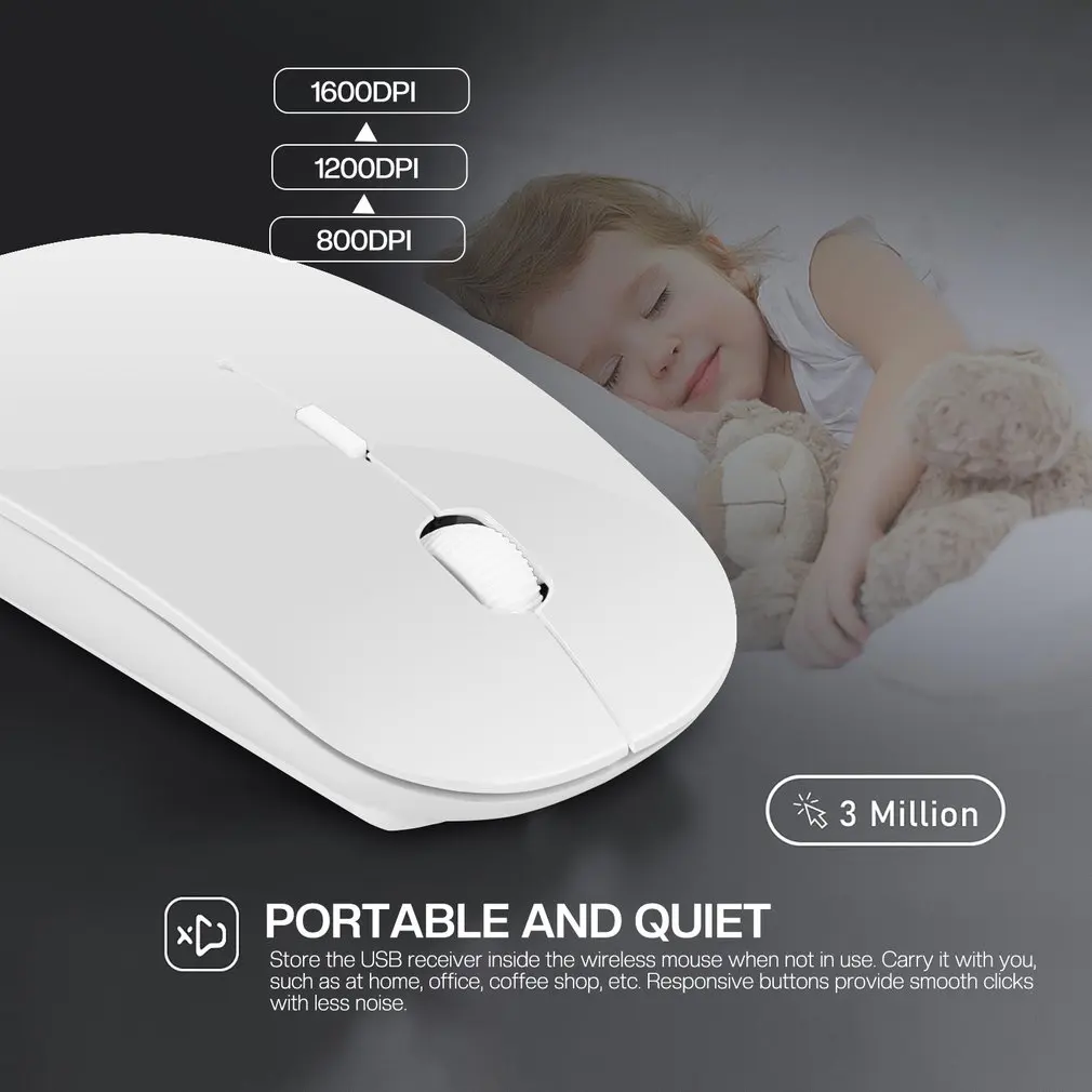 

2023 Portable Ultra Thin Optical Mouse 3 Adjustable DPI 2.4G Wireless Mice Receiver For PC Laptop Notebook Wireless Mouse